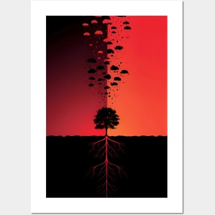 Solitude's Contrast: Lone Tree Horizon Split Design Posters and Art